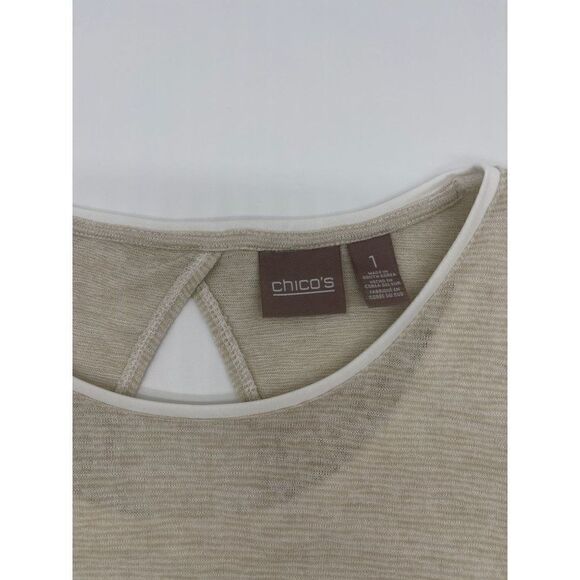 Chico's Long Sleeve Blouse Sz 1 Cream Round Neck Cut Out Back Double Layer - Picture 8 of 9